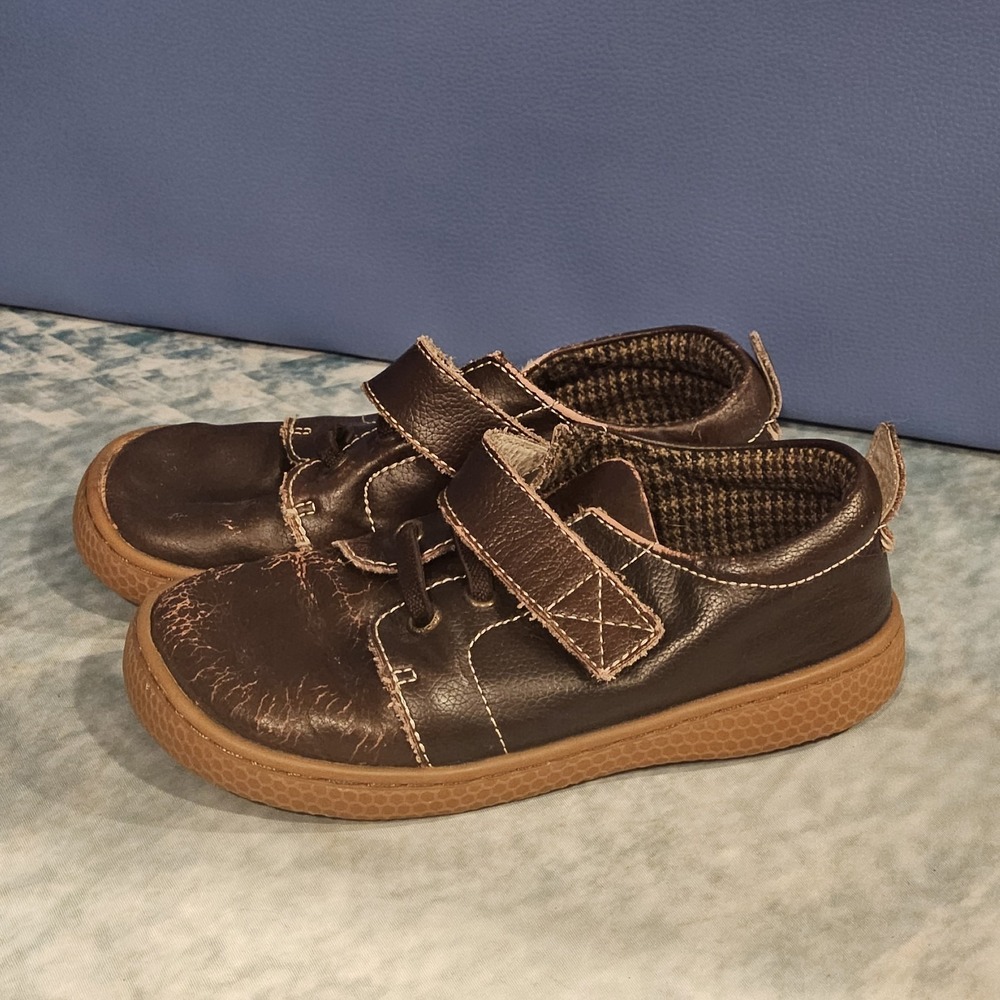 Livie & Luca Boys Brown Leather Hook &‎ Loop Shoes Size 12 Fair